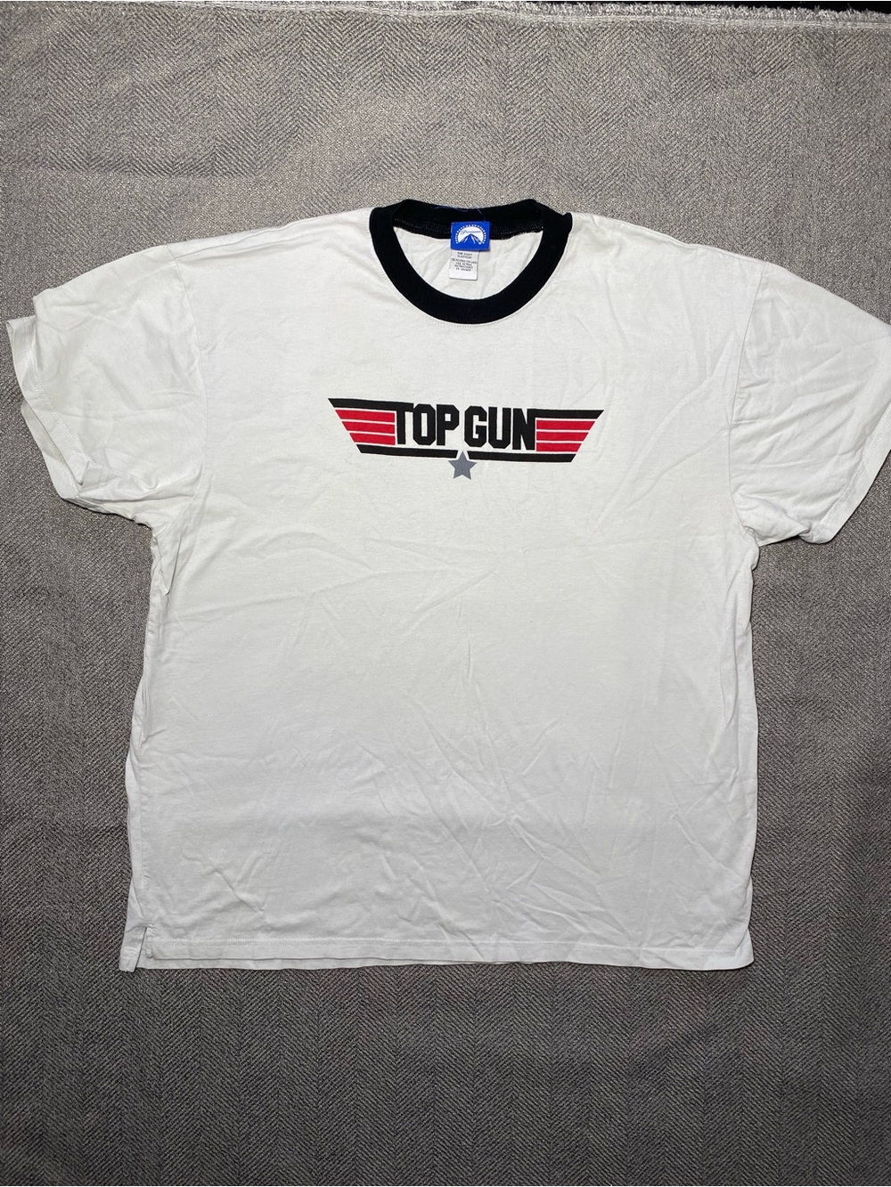 Top Gun White Ringer Tee with Black Trim